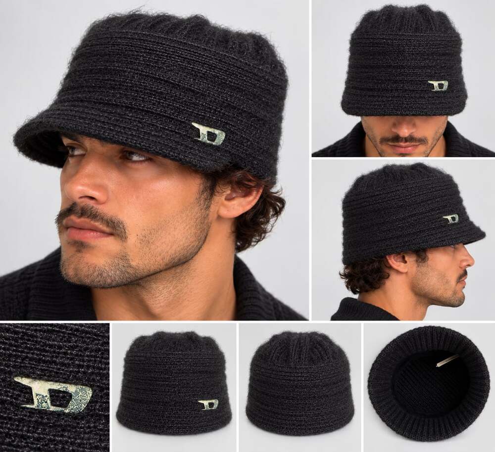 Y2K Diesel Knit Hat Ribbed with Embroidered Logo made in Italy